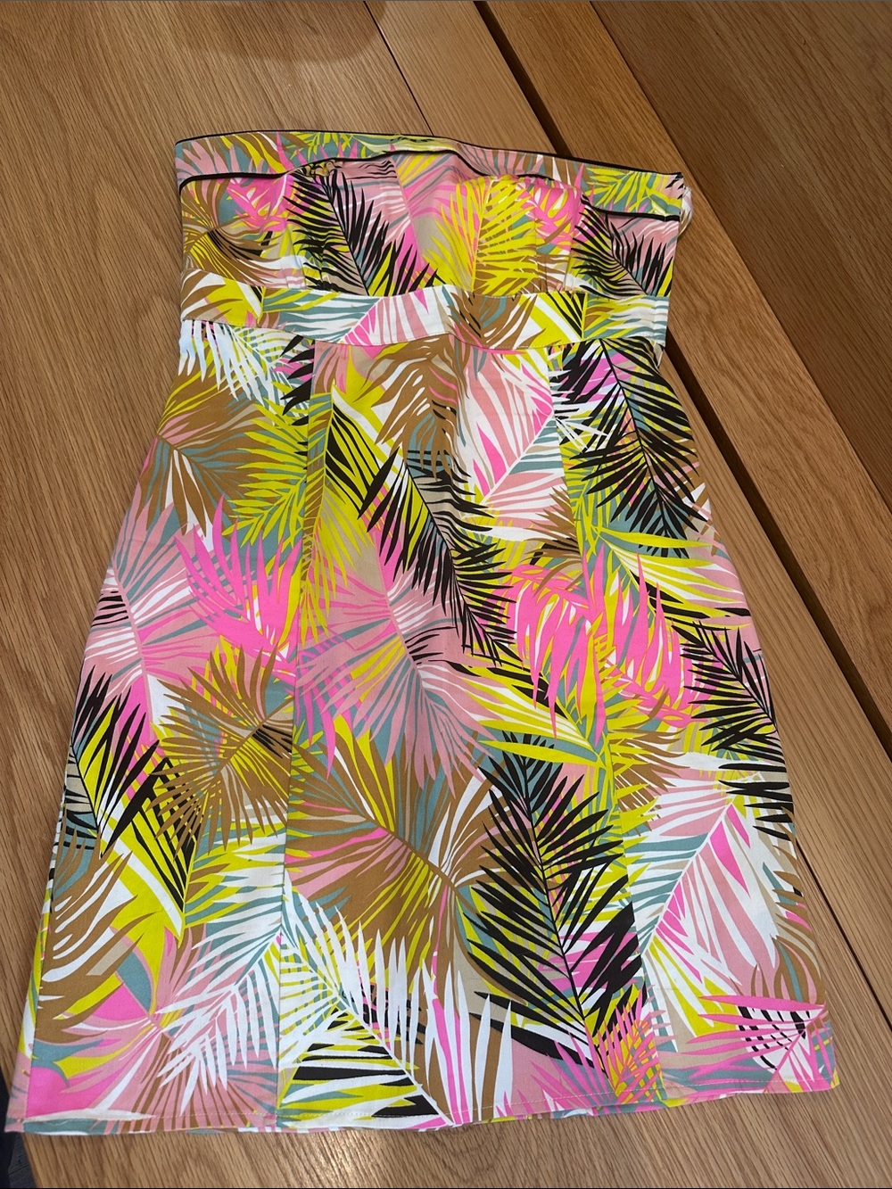 H&M Vintage Strapless Tropical Palm-Print Dress - Pink, Yellow & Green